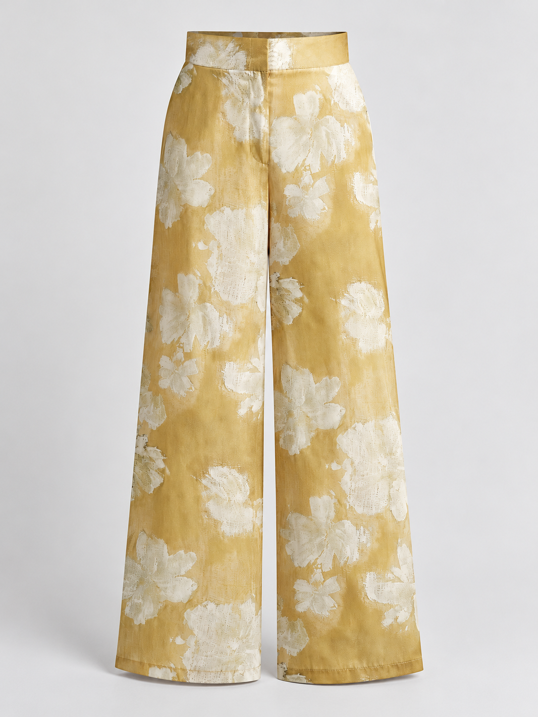 Halbtransparente weite Hose mit Blumenprint – Apricot