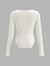 Langarm-Stricktop mit Herzausschnitt – Weiß, Ansicht 3