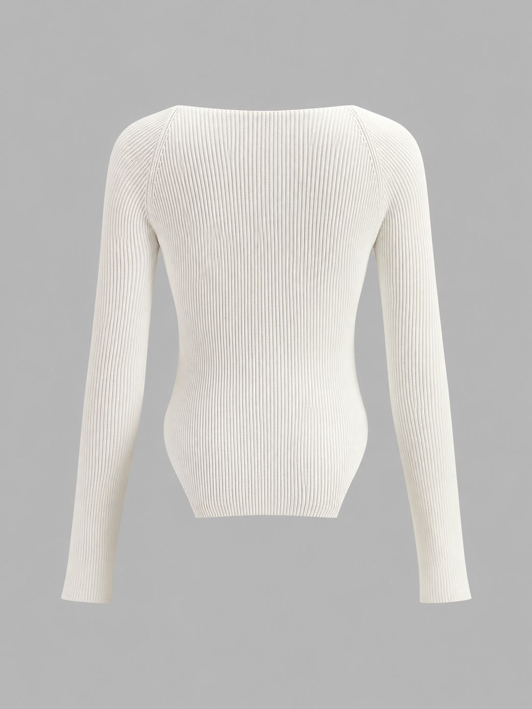 Langarm-Stricktop mit Herzausschnitt – Weiß, Ansicht 3
