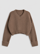 Schlichter Pullover mit V-Ausschnitt – Camel