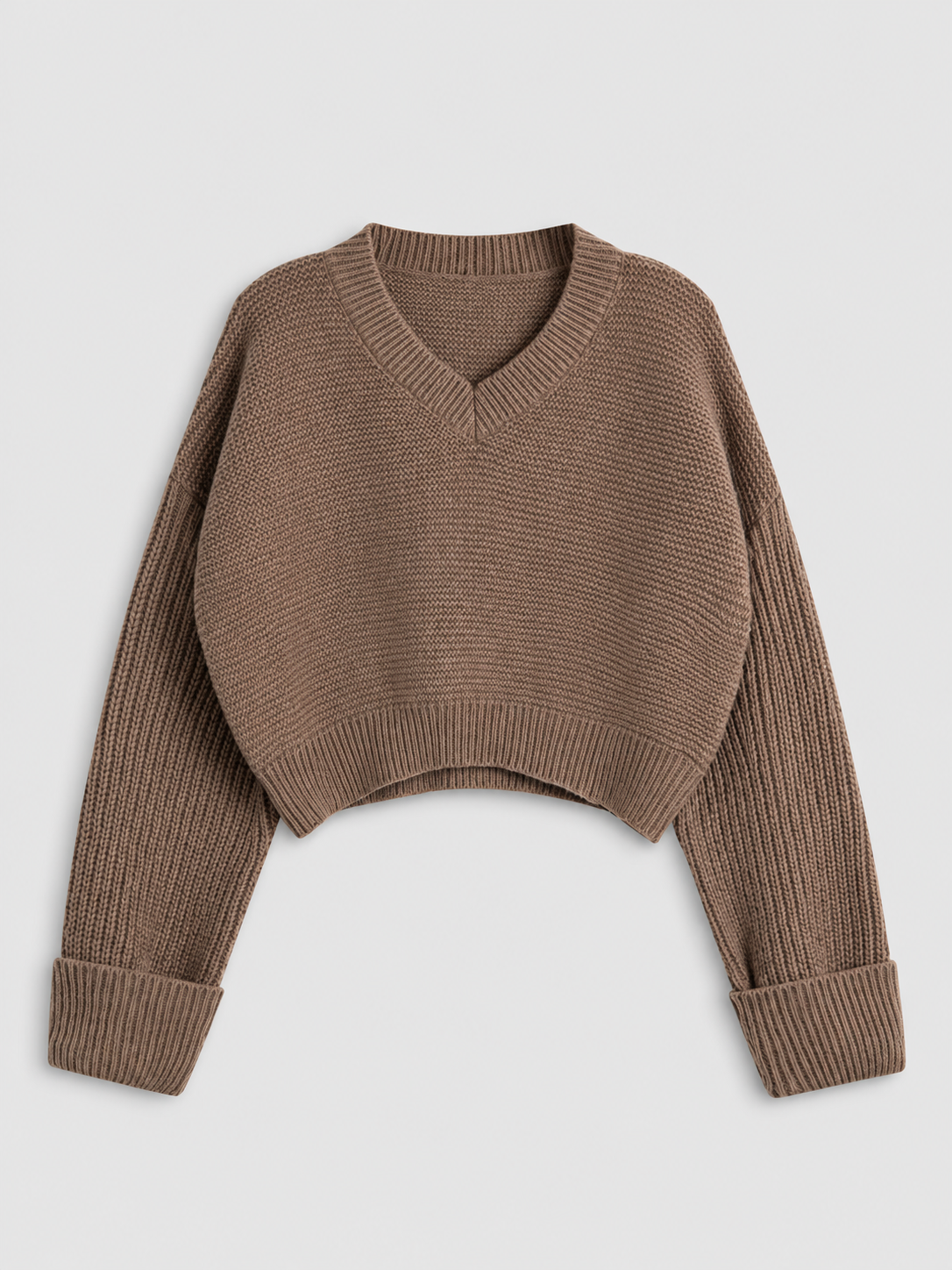 Schlichter Pullover mit V-Ausschnitt – Camel