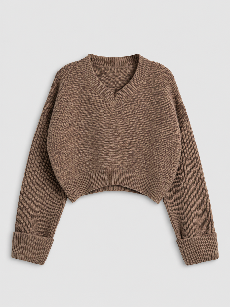 Schlichter Pullover mit V-Ausschnitt – Camel