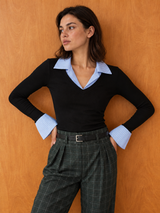 Poloshirt im Lagenlook – Schwarz