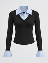 Poloshirt im Lagenlook – Schwarz, Ansicht 4