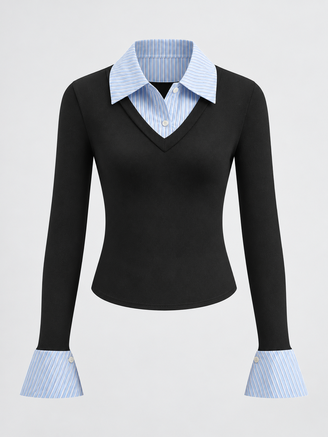 Poloshirt im Lagenlook – Schwarz, Ansicht 4