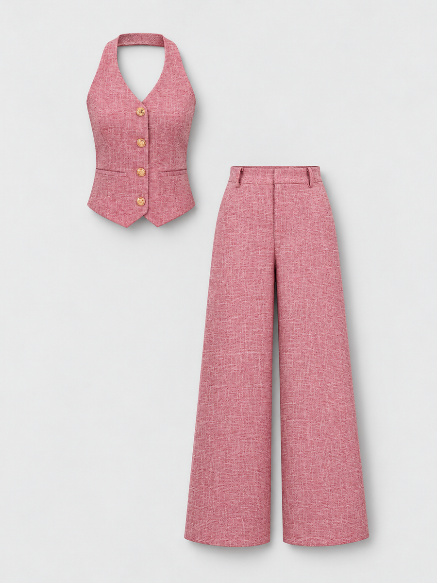 Set aus Neckholder-Weste und weiter Hose – Rosa