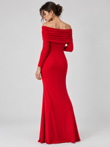 Halbtransparentes schulterfreies Mesh-Maxikleid mit langen Ärmeln – Rot, Ansicht 9