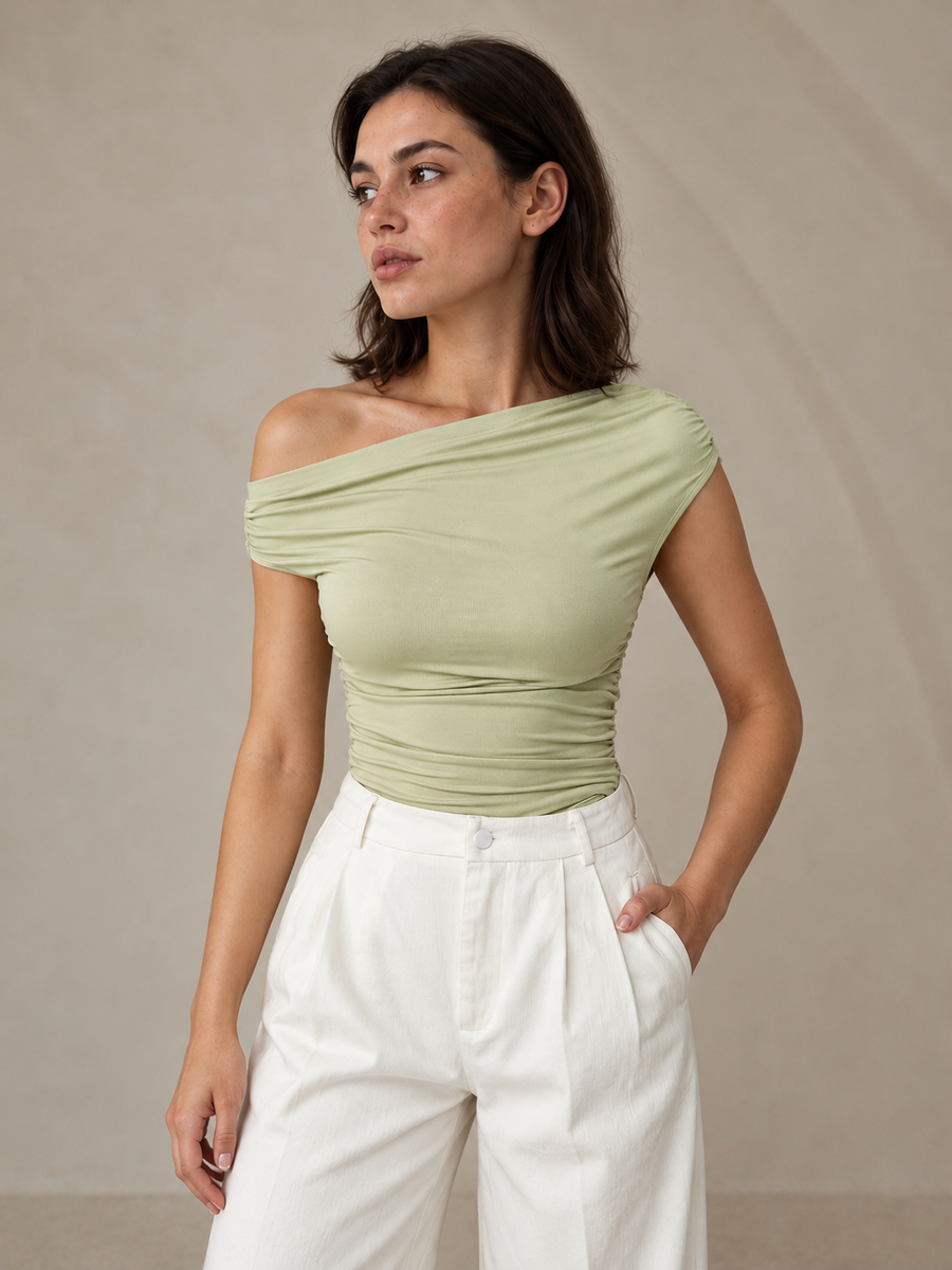 Ärmelloses Shirt mit asymmetrischem Ausschnitt – Hellgrün