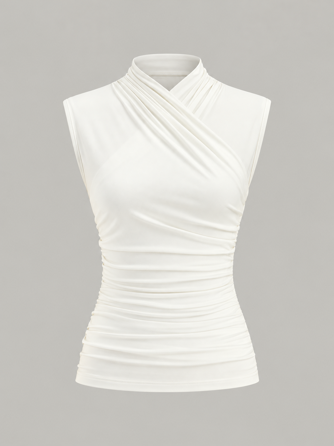 Figurbetontes Tanktop mit gekreuztem Ausschnitt und Raffung – Weiß, Ansicht 7