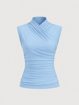 Figurbetontes Tanktop mit gekreuztem Ausschnitt und Raffung – Hellblau, Ansicht 10