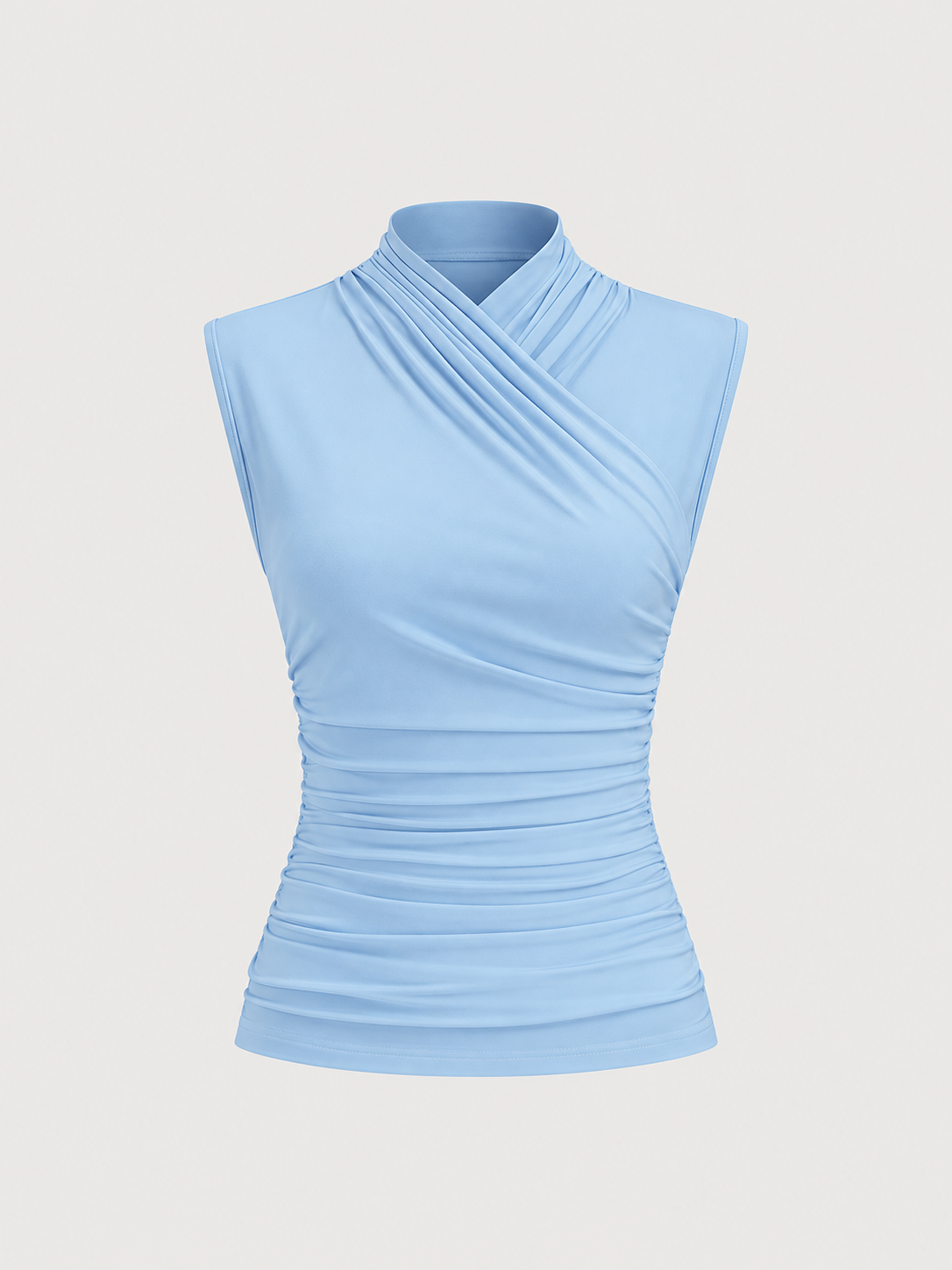 Figurbetontes Tanktop mit gekreuztem Ausschnitt und Raffung – Hellblau, Ansicht 10