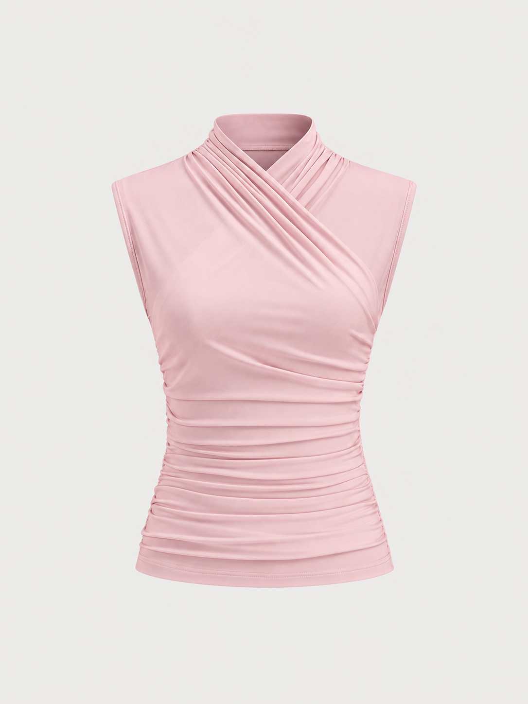 Figurbetontes Tanktop mit gekreuztem Ausschnitt und Raffung – Rosa, Ansicht 11