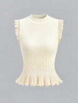 Rippstricktop mit Rüschen – Beige, Ansicht 7