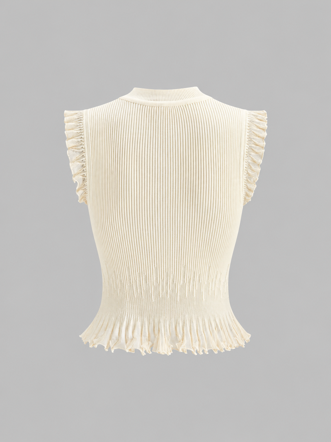 Rippstricktop mit Rüschen – Beige, Ansicht 10