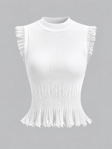 Rippstricktop mit Rüschen – Weiß, Ansicht 12
