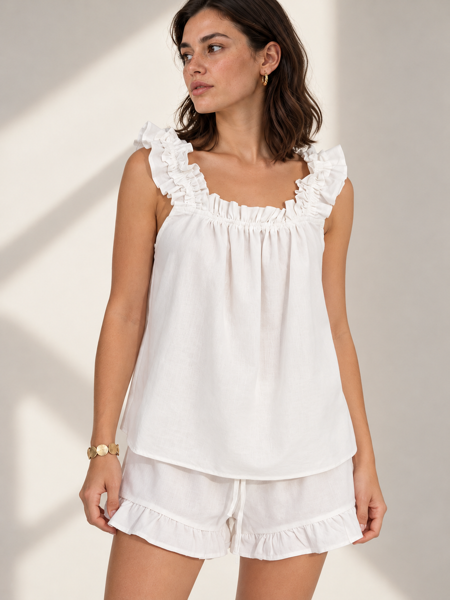 Shorts-Set mit Rüschen – Weiß