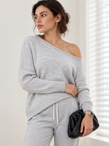 Asymmetrischer One-Shoulder-Pullover – Grau, Ansicht 2