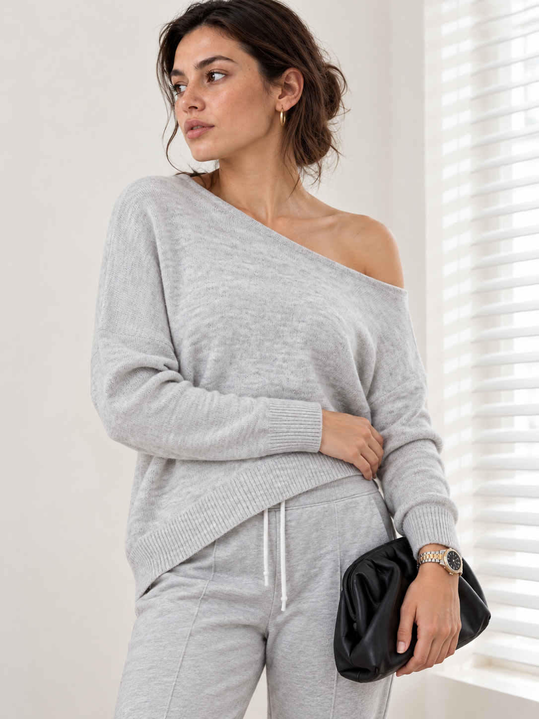 Asymmetrischer One-Shoulder-Pullover – Grau, Ansicht 2