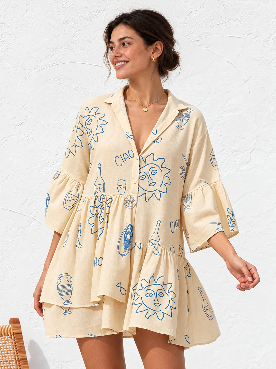 Oversized-Minikleid mit Sonnenprint – Apricot