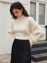 Pullover mit Stehkragen und Bindeband am Rücken – Beige, Ansicht 2