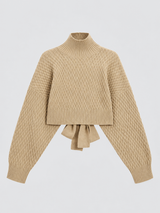 Pullover mit Stehkragen und Bindeband am Rücken – Khaki, Ansicht 9