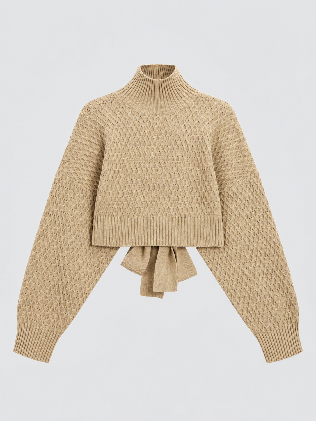 Pullover mit Stehkragen und Bindeband am Rücken – Khaki, Ansicht 9