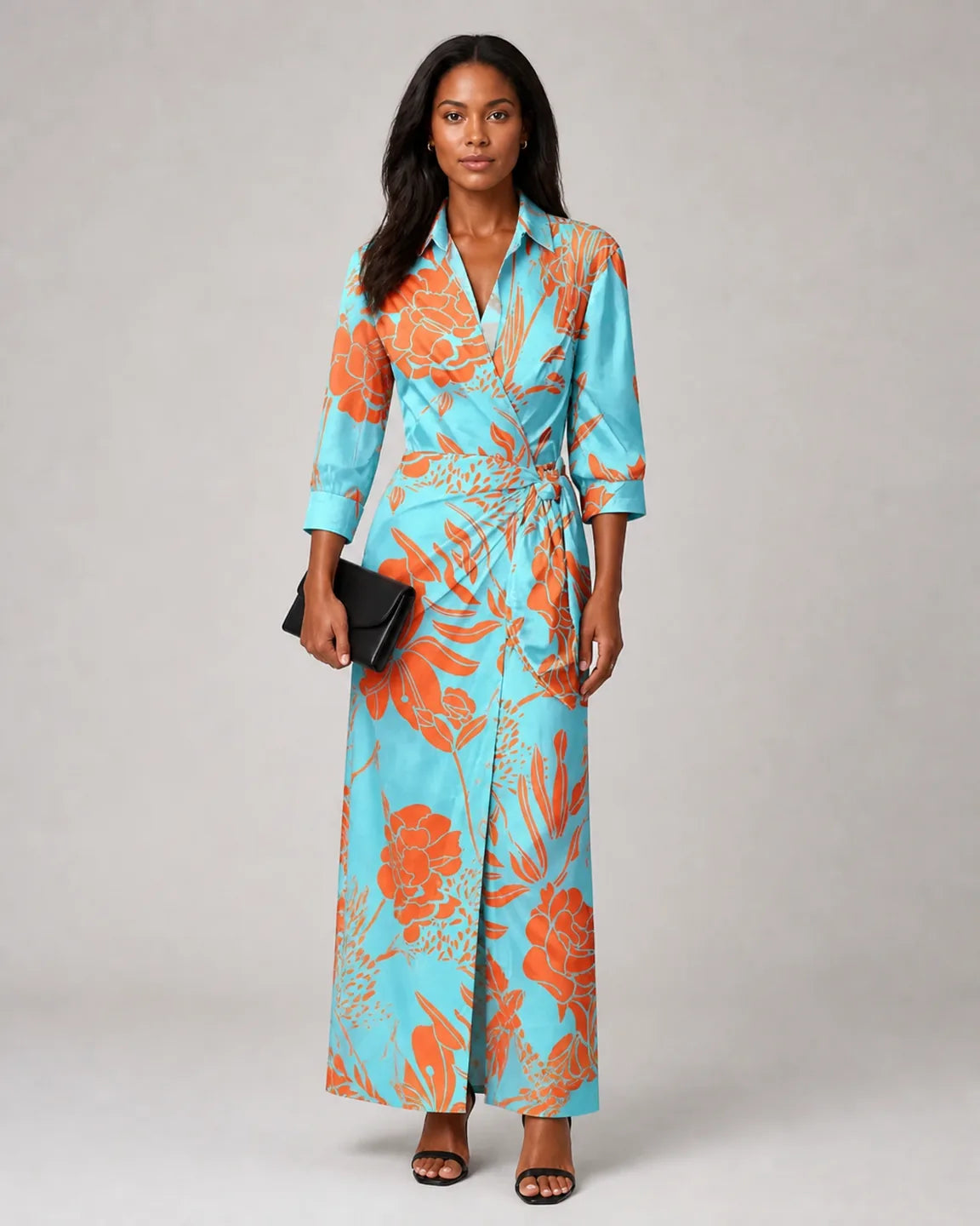 Rosamund™ Timeless Midi Dress in Light Blue - full body studio front view