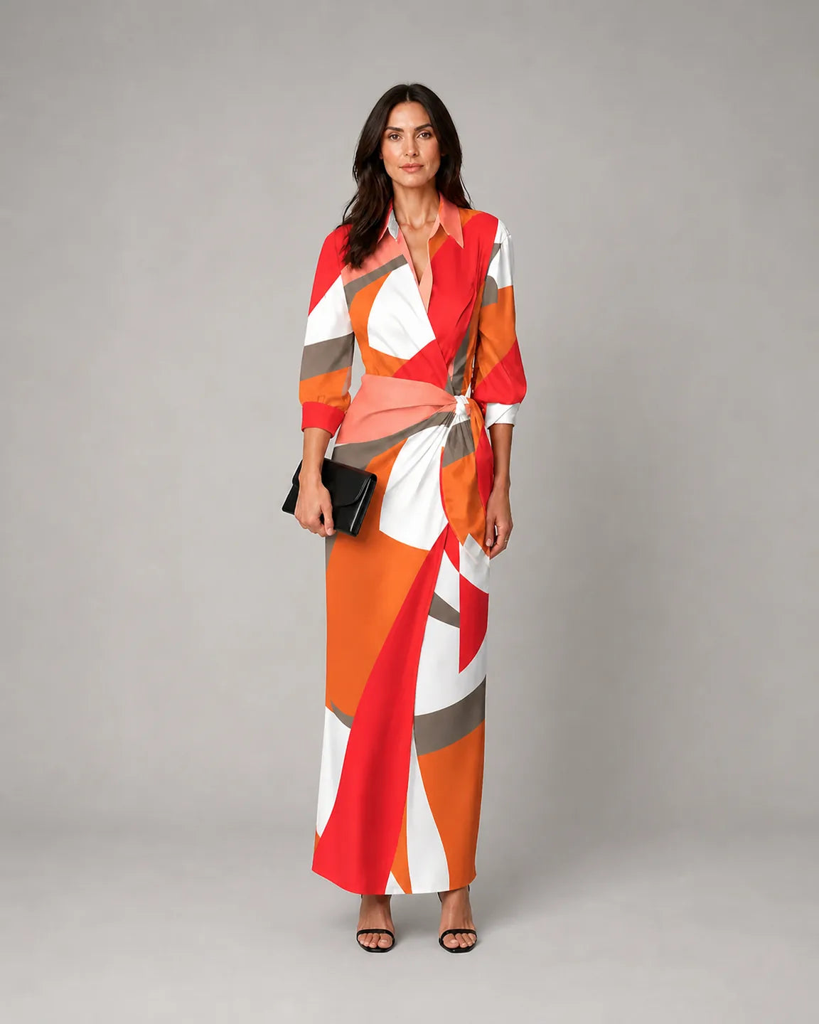 Rosamund™ Timeless Midi Dress in Multicolor - full body studio front view