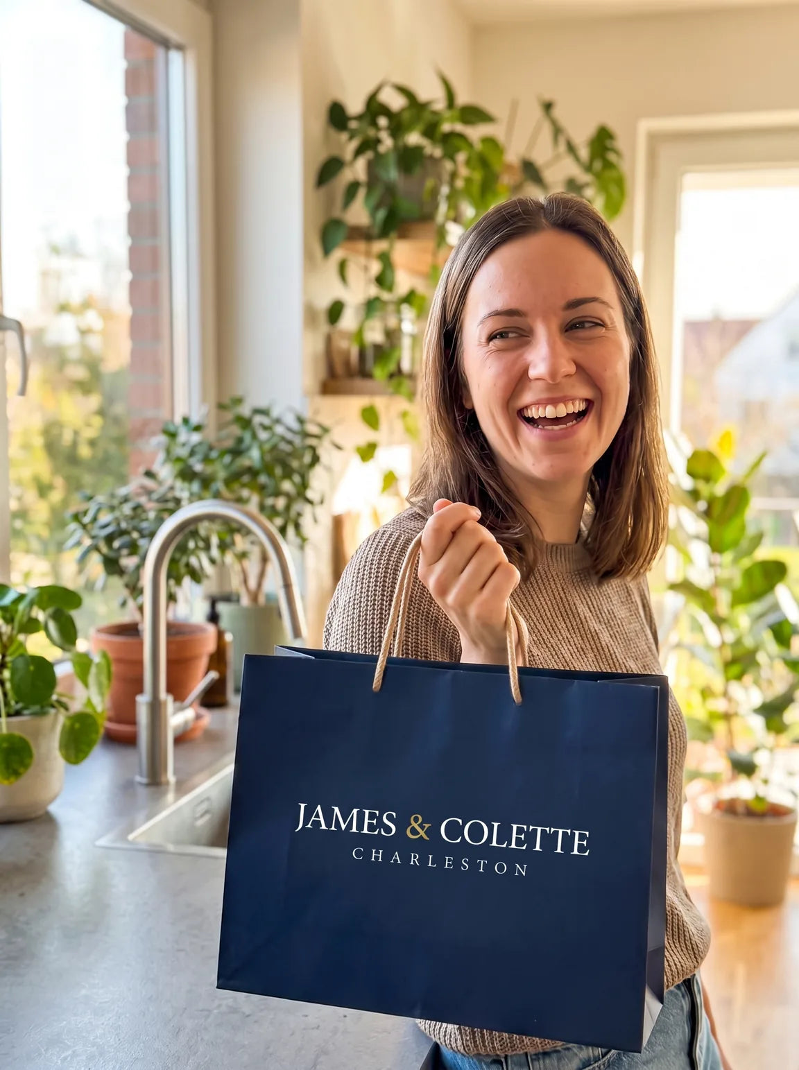 Hannah with a James & Colette shopping bag
