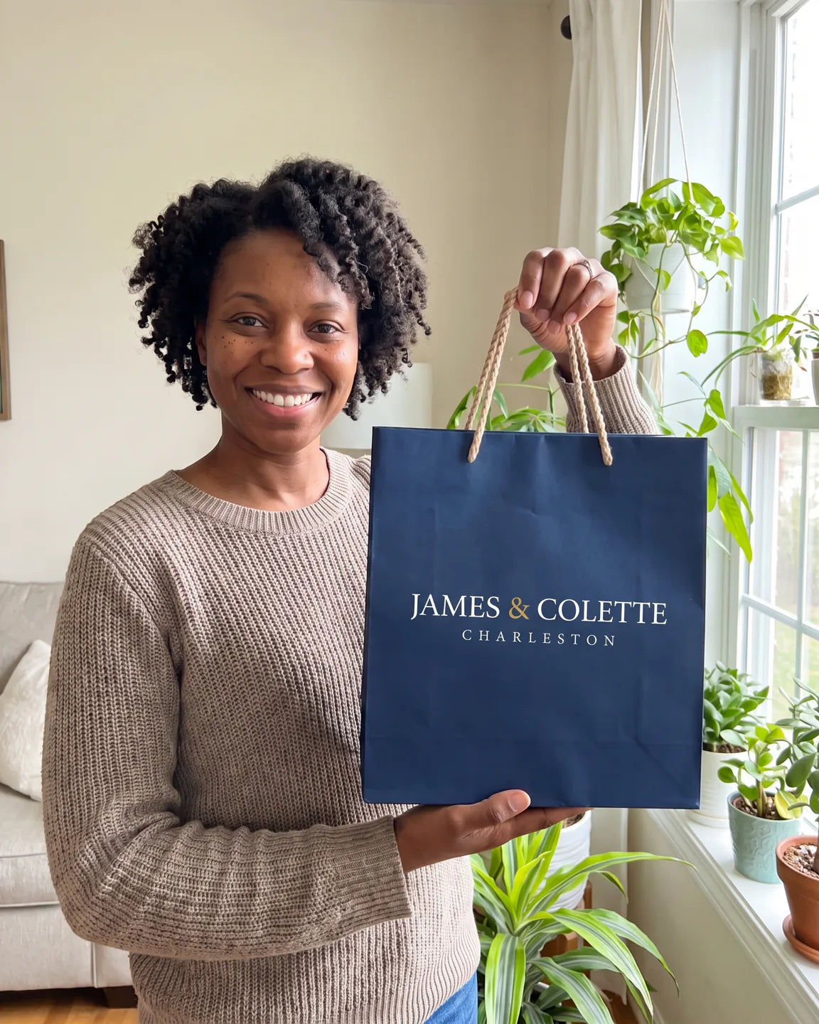 Michael with a James & Colette shopping bag