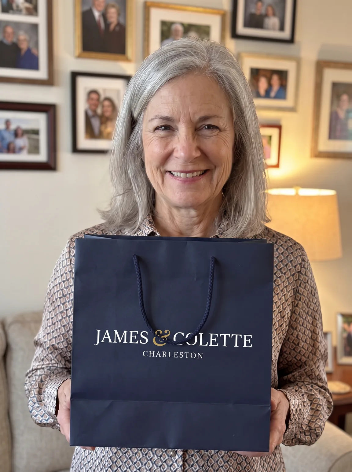 Rachel with a James & Colette shopping bag